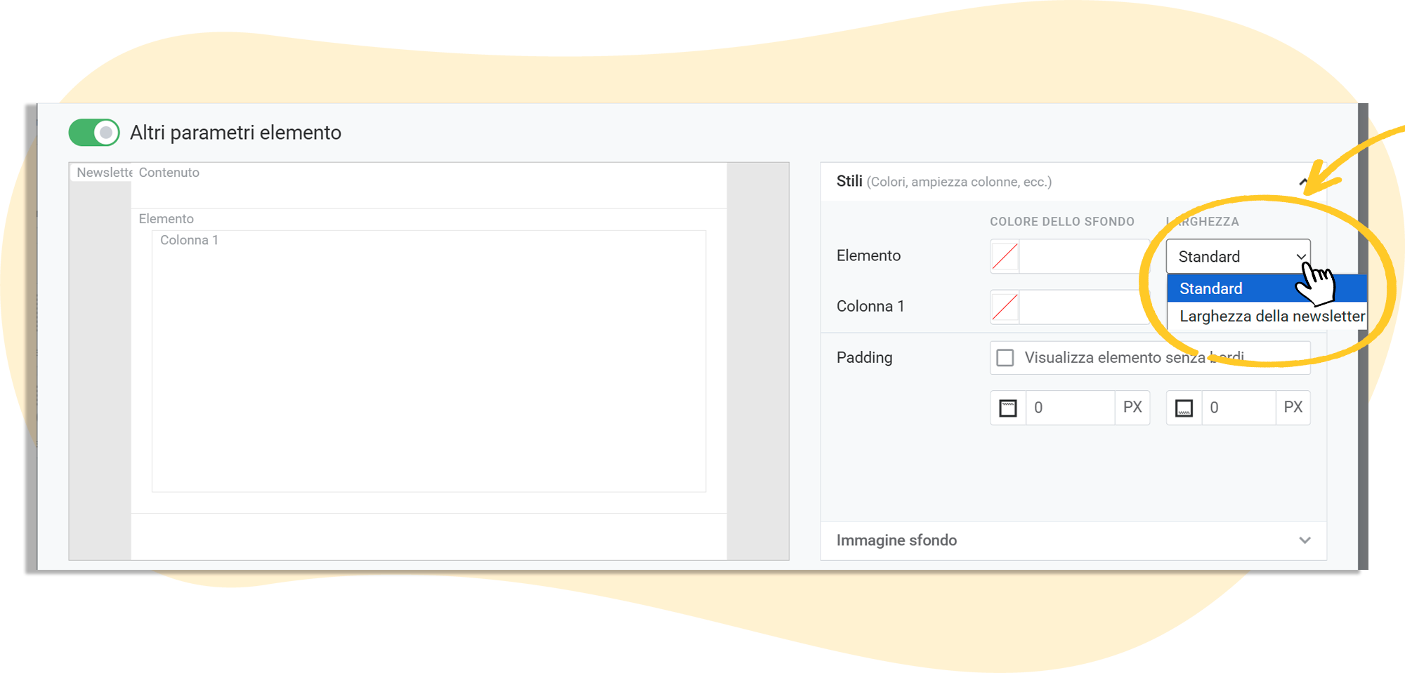 Regola la larghezza di un elemento nell'editor di newsletter rapidmail